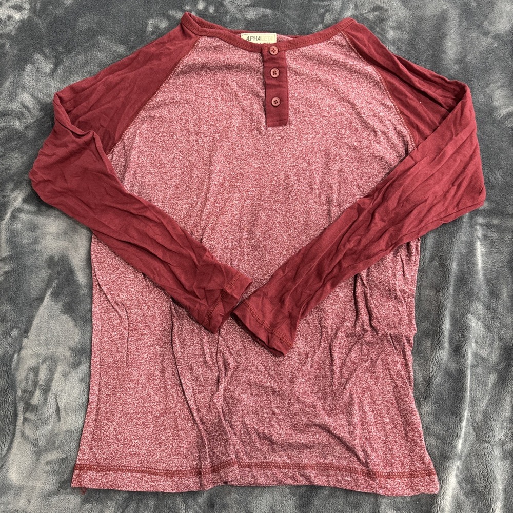 Alpha Beta Premium Quality Apparel Medium Maroon/Red Marl Jersey Raglan Henley